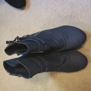 Denim booties